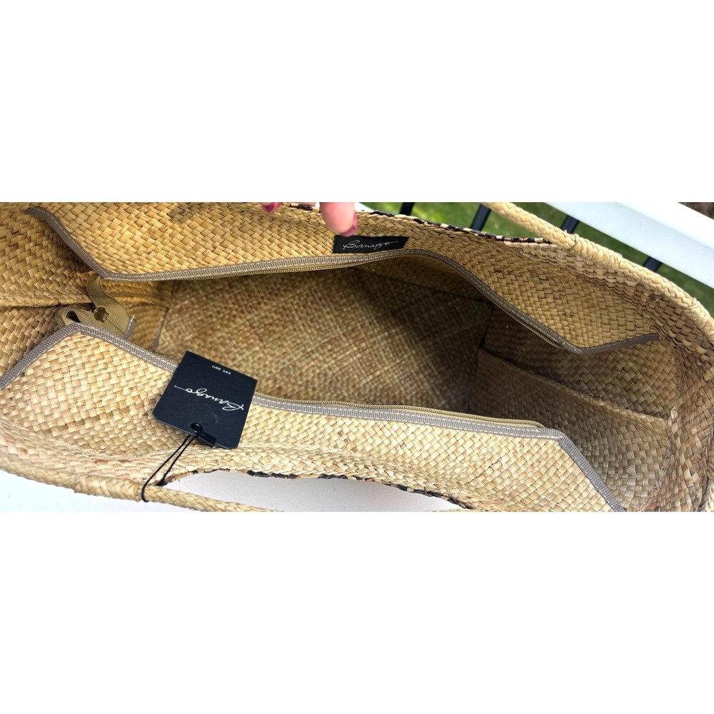 Banago Zippered Large Tote Artisan Hand Crafted Woven Straw Flamingo Liliana NWT - Picture 13 of 16